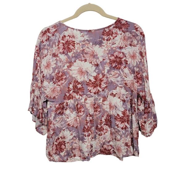 Andree By Unit Purple Floral Blouse 1x Half Sleeve Bell Sleeve - Picture 2 of 11